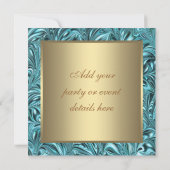 ターコイズブルー ゴールド 誕生日パーティー招待状 招待状 (裏面)