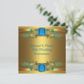 ターコイズブルー ゴールド 50周年 結婚記念日 パーティー 招待状 (スタンド正面)