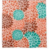 ターコイズブルー、サンゴ、ブロンズの花のコラージュ シャワーカーテン (正面)