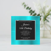 ターコイズブルー&シルバーフォイルブラック50誕生日 招待状 (スタンド正面)