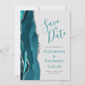 ターコイズブルー シルバー アゲート グレー Save the Date カード (正面)