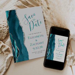 ターコイズブルー シルバー アゲート グレー Save the Date カード