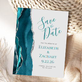 ターコイズブルー シルバー アゲート グレー Save the Date 案内ポストカード