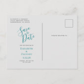 ターコイズブルー シルバー アゲート グレー Save the Date 案内ポストカード (裏面)