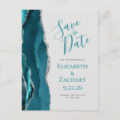 ターコイズブルー シルバー アゲート グレー Save the Date 案内ポストカード (正面)