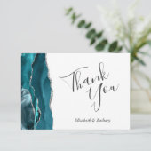 ターコイズブルー シルバー アゲート 結婚式 フラット ありがとうカード カード (スタンド正面)