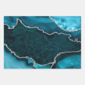 ターコイズブルー＆シルバー 偽のグリッター アゲート ラッピングペーパーシート (正面3)