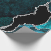 ターコイズブルー＆シルバー 偽のグリッター アゲート ラッピングペーパー (角)