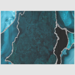 ターコイズブルー＆シルバー 偽のグリッター アゲート 薄葉紙