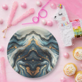 ターコイズブルー ティール ゴールド アゲート モダン グラム エレガント ウェディング ペーパープレート (パーティー)