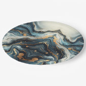 ターコイズブルー ティール ゴールド アゲート モダン グラム エレガント ウェディング ペーパープレート (アングル)