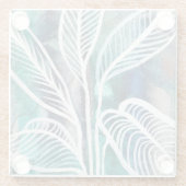 ターコイズブルー&ティール(緑がかった色)モダンボタニカルウォーター ガラスコースター (裏面)