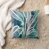 ターコイズブルー&ティール(緑がかった色)モダンボタニカルウォーター クッション (ブランケット)