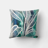 ターコイズブルー&ティール(緑がかった色)モダンボタニカルウォーター クッション (裏面)