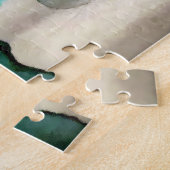 ターコイズブルー&ティール（緑がかった色）モダンボタニカルウォーター ジグソーパズル (側面)