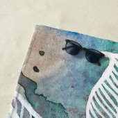 ターコイズブルー&ティール（緑がかった色）モダンボタニカルウォーター ビーチタオル (インサイチュ)