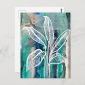 ターコイズブルー&ティール(緑がかった色)モダンボタニカルウォーター ポストカード (正面/裏面)