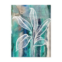 ターコイズブルー&ティール（緑がかった色）モダンボタニカルウォーター