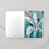ターコイズブルー&ティール（緑がかった色）モダンボタニカルウォーター 箔グリーティングカード (外側レイダウン)