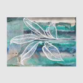 ターコイズブルー&ティール（緑がかった色）モダンボタニカルウォーター 薄葉紙