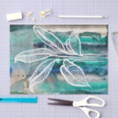 ターコイズブルー&ティール(緑がかった色)モダンボタニカルウォーター 薄葉紙 (クラフト)