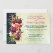 ターコイズブルー、ネイビー、グリーン、ゴールドのボールドフラワーズのウェディング 招待状 (裏面)