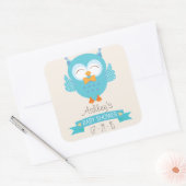 ターコイズブルー&パープルボーイフクロウ赤ちゃんシャワー スクエアシール (封筒)