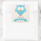ターコイズブルー&パープルボーイフクロウ赤ちゃんシャワー スクエアシール (バッグ)