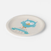 ターコイズブルー&パープルボーイフクロウ赤ちゃんシャワー ペーパープレート (アングル)