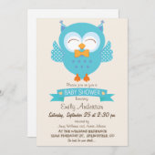 ターコイズブルー&パープルボーイフクロウ赤ちゃんシャワー 招待状 (正面/裏面)
