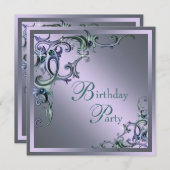 ターコイズブルー パープル ワーマンの エニーナンバー バースデーパーティ 招待状 (正面/裏面)