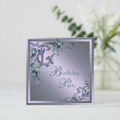 ターコイズブルー パープル ワーマンの エニーナンバー バースデーパーティ 招待状 (スタンド正面)