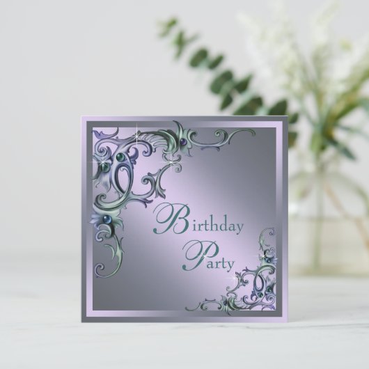 ターコイズブルー パープル ワーマンの エニーナンバー バースデーパーティ 招待状 (スタンド正面)