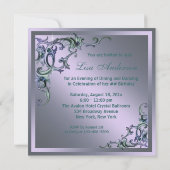 ターコイズブルー パープル 女性 誕生日パーティー 招待状 (裏面)