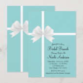 ターコイズブルー ビッグ ホワイト ボウ ブライダルシャワー 招待状 (正面/裏面)