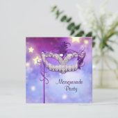 ターコイズブルー ピンク パープル マスカレードパーティー 招待状 (スタンド正面)