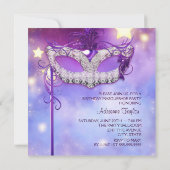 ターコイズブルー ピンク パープル マスカレードパーティー 招待状 (裏面)