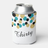 ターコイズブルー、ブラック、ゴールドのグリッターコンフェッティ | 30歳 缶クーラー (缶正面)
