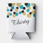 ターコイズブルー、ブラック、ゴールドのグリッターコンフェッティ | 30歳 缶クーラー (正面)