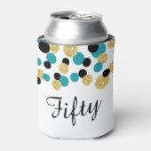 ターコイズブルー、ブラック、ゴールドのグリッターコンフェッティ | 50歳 缶クーラー (缶正面)