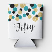 ターコイズブルー、ブラック、ゴールドのグリッターコンフェッティ | 50歳 缶クーラー (正面)