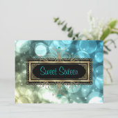 ターコイズブルー ブラック ゴールド スイート16 バースデーパーティー 招待状 (スタンド正面)