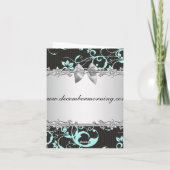 ターコイズブルー ブラック ダマスク シルバー サンクス カード (裏面)
