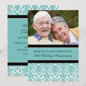 ターコイズブルー ブラック フォト 50周年パーティー招待状 招待状 (正面/裏面)