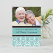 ターコイズブルー ブラック フォト 50周年 パーティー 招待状 (スタンド正面)