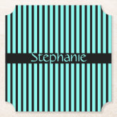 ターコイズブルー ブラック ベビーシャワー オーダーメイド ネーム ストライプ ペーパーコースター (正面)