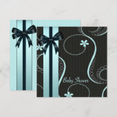 ターコイズブルー ブラック ベビーシャワー 招待状 (正面/裏面)