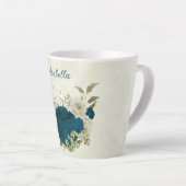 ターコイズブルー ベージュ 花柄 カフェラテマグ (右アングル)