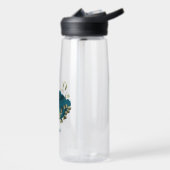 ターコイズブルー ベージュ 花柄 ボタニカル ウェディング ウォーターボトル (左面)