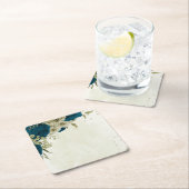 ターコイズブルー ベージュ 花 ボタニカル ウェディング スクエアペーパーコースター (インサイチュ)